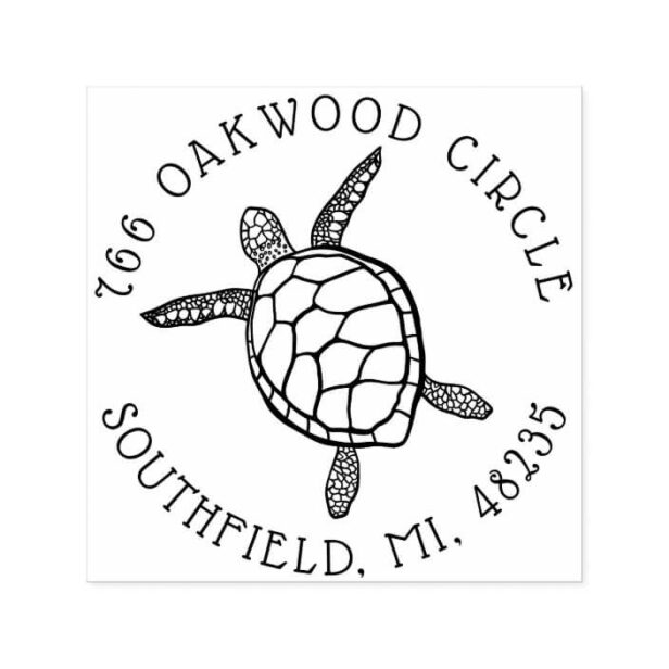 Ocean Sea Turtle Illustration Custom Address Self-inking Stamp