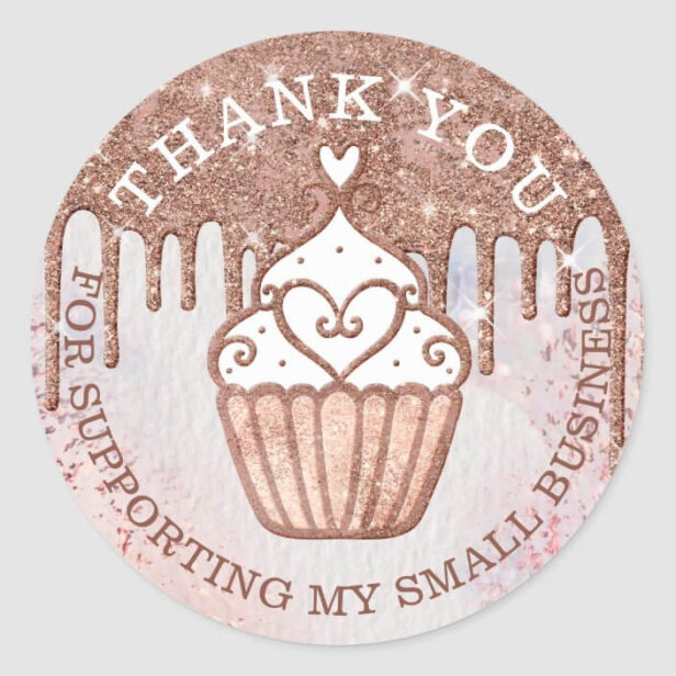 Pastry Bakery Cupcake Glitter Rose Gold Pink Drips Classic Round Sticker