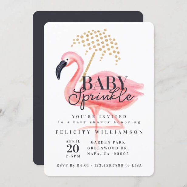 Pink Watercolor Flamingo Baby Sprinkle Baby Shower Invitation