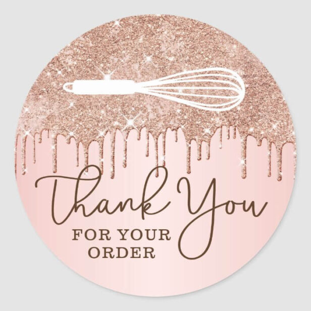 Thank You For Your Order Bake Whisk Glitter Drips Classic Round Sticker