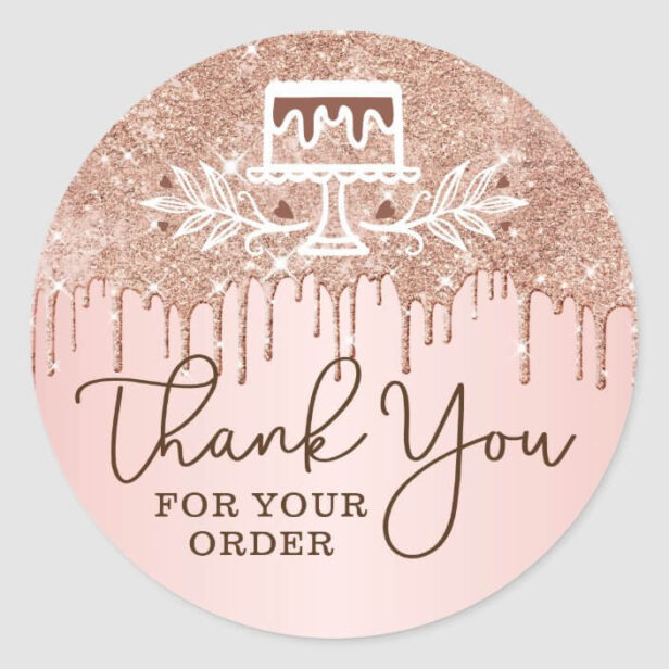 Thank You For Your Order Cake Bakery Glitter Drips Classic Round Sticker