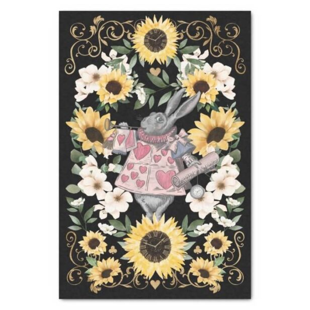 Vintage Alice in Wonderland Rabbit & Sunflowers Tissue Paper