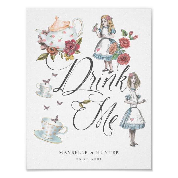 Drink Me  Vintage Alice In Wonderland Tea Party Poster - Moodthology Papery