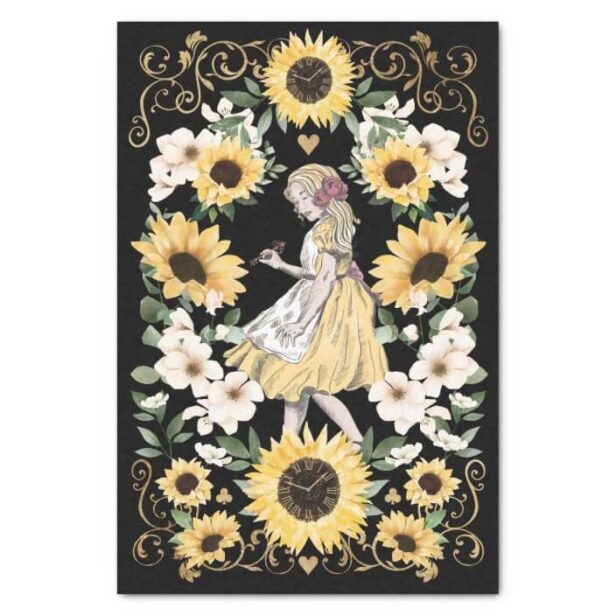 Vintage Alice in Wonderland Watercolor Sunflowers Tissue Paper