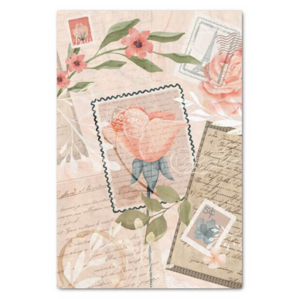 Vintage Antique Floral Stamps Decoupage Collage Tissue Paper
