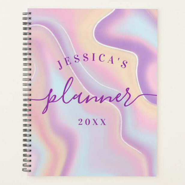 Abstract Girly Pink Yellow Iridescent Holographic Planner
