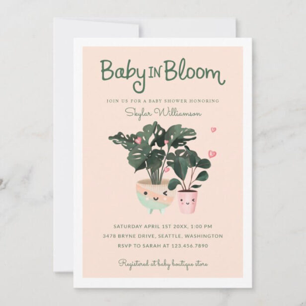 Baby in Bloom Cute Mother & Baby Girl Potted Plants Invitation