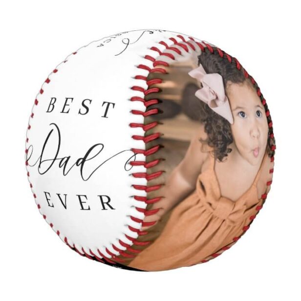Best Dad Ever Elegant Script 2 Photos Names & Year Baseball