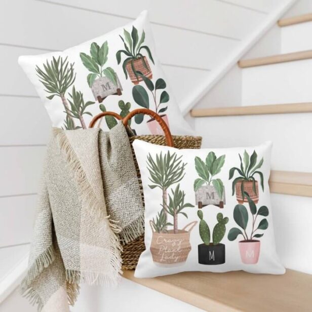 Crazy Plant Lady | Chic Watercolor Potted Plants Throw Pillow