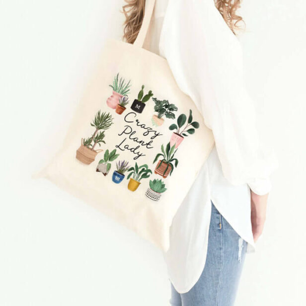 Crazy Plant Lady | Chic Watercolor Potted Plants Tote Bag