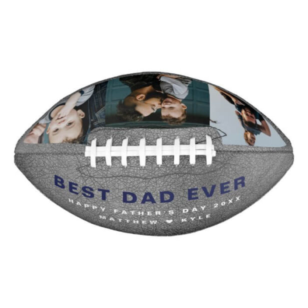 Gift For Best Dad Ever Rustic 3 Photo Collage Grey Football