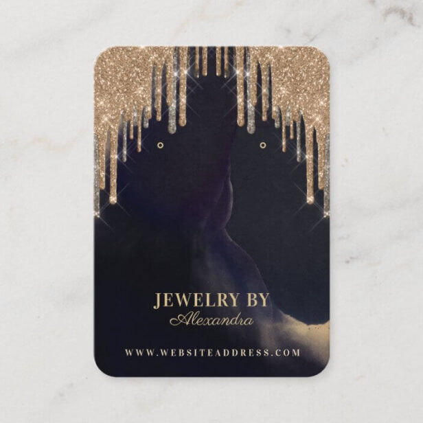 Glam Gold Glitter Drips Jewelry Earring Display Business Card