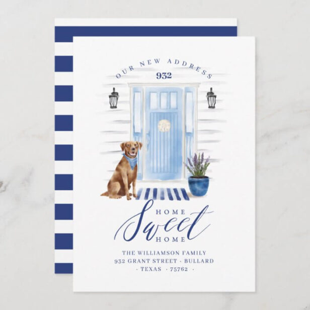 Home Sweet Home Blue Coastal Watercolor Door & Dog Announcement