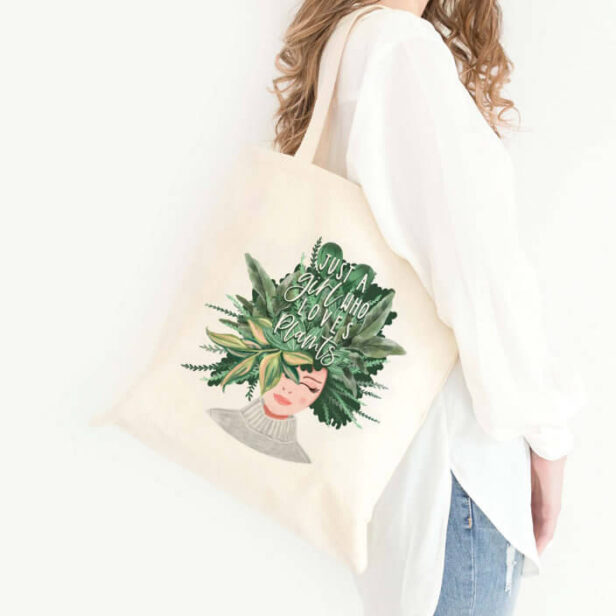 Just A Girl Who Love Plants - -Crazy Plant Lady Cacasian Tote Bag