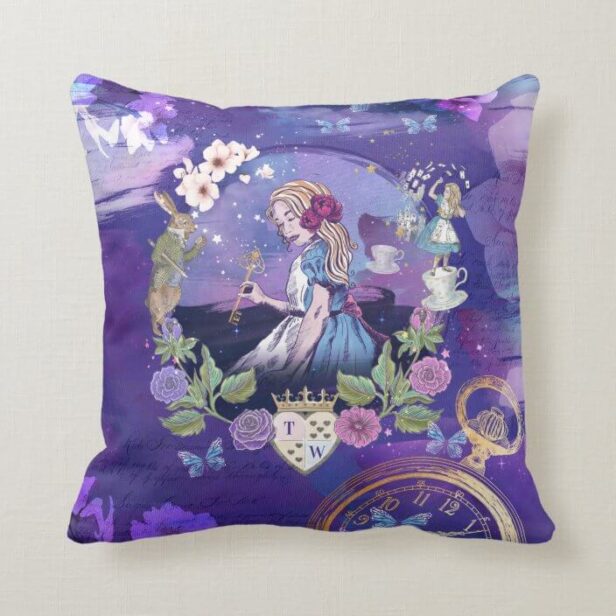 Magical Storybook Vintage Alice In Wonderland Throw Pillow
