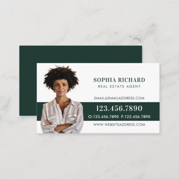 Minimal & Professional Business Photo Portrait Green Business Card
