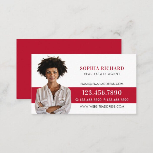 Minimal & Professional Business Photo Portrait Red Business Card