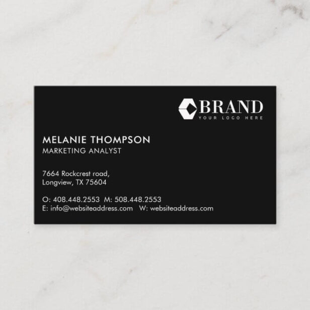 Minimalist Simple Modern Your Custom Company Logo Black Horizontal Business Card