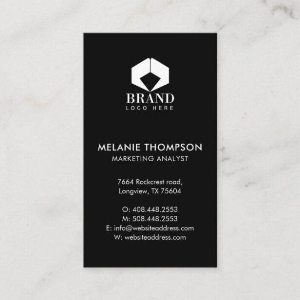 Minimalist Simple Modern Your Custom Company LogoBlack Vertical Business Card