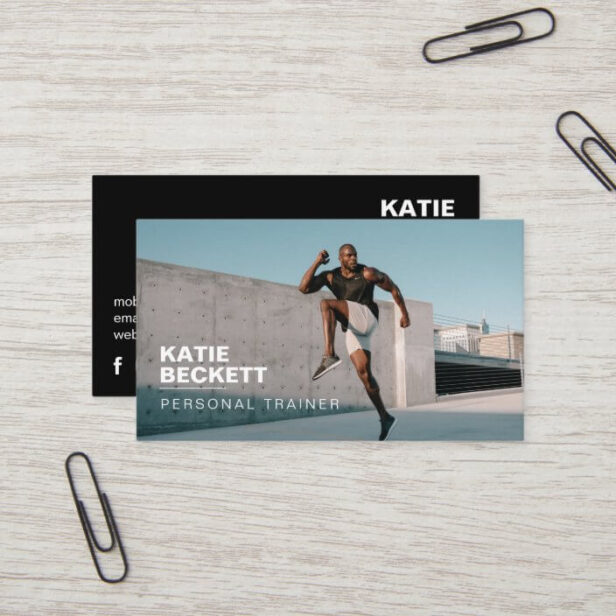 Modern & Trendy Personal Trainer Fitness Photo Business Card