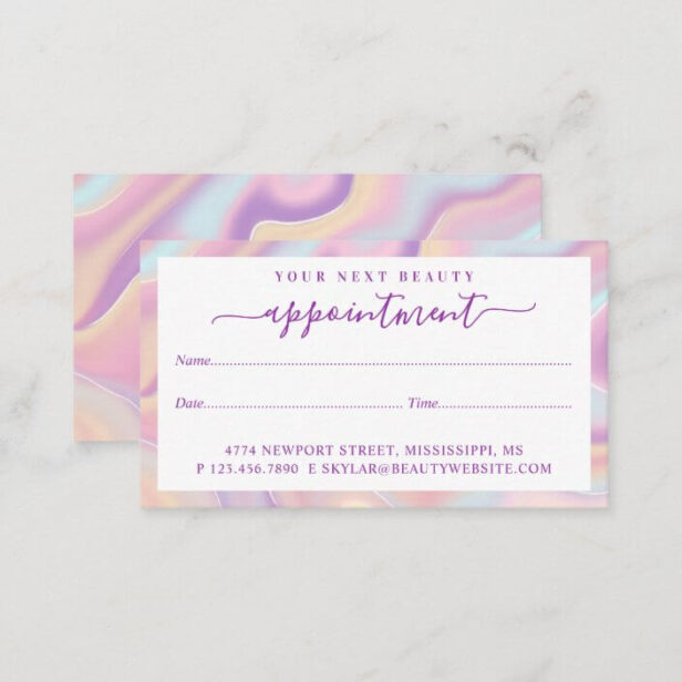 Pink Abstract Iridescent Holographic Beauty Artist Appointment Card