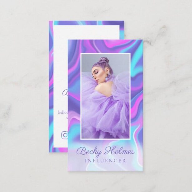 Purple & Blue Watercolor Holographic Design Beauty Vertical Business Card