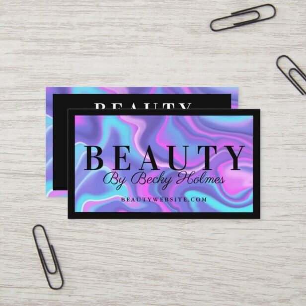 Purple & Blue Watercolor Holographic Design Beauty Business Card