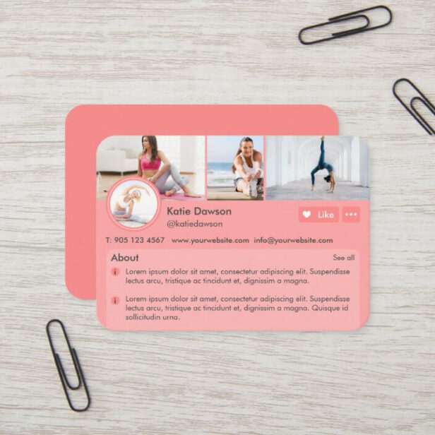 Social Media Personal Fitness Trainer Profile Page Pink Business Card