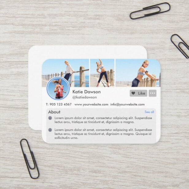 Social Media Personal Fitness Trainer Profile Page White Business Card
