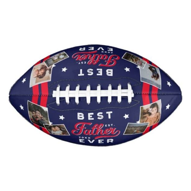 Sport Style Red & Navy Emblem Best Dad Ever Photo Football