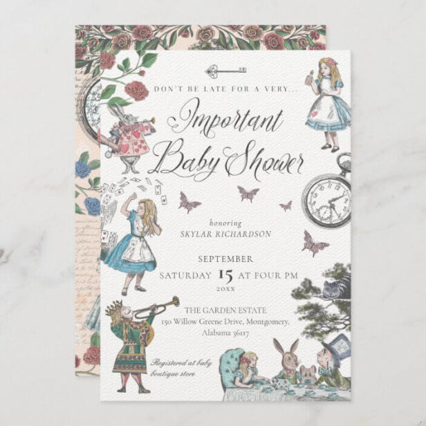 Vintage Alice In Wonderland Fairytale Baby Shower Invitation