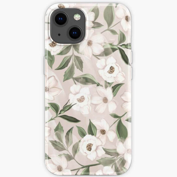 White Magnolia Floral Watercolor Pattern iPhone Case