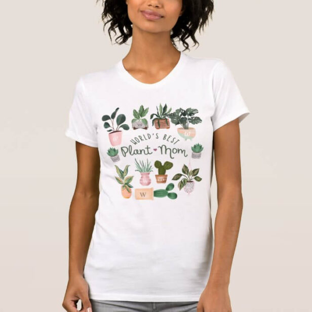 World's Best Plant Mom Watercolor Potted Plants T-Shirt