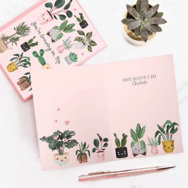 You're Growing On Me Cute Watercolor Potted Plants Holiday Card