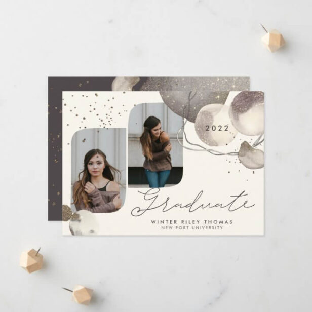 Abstract Glam Watercolor Glitter Graduate Photo Announcement