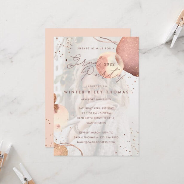 Abstract Watercolor Rose Gold Glitter Grad Party Invitation