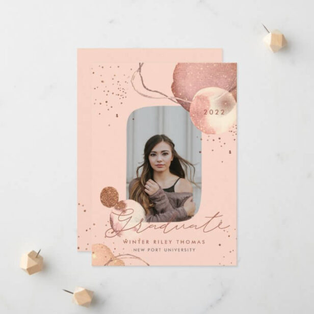 Abstract Watercolor Rose Gold Glitter Grad Photo Announcement