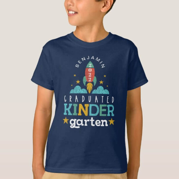 Blast Off Graduated Kindergarten 2022 Rocket Ship Blue T-Shirt