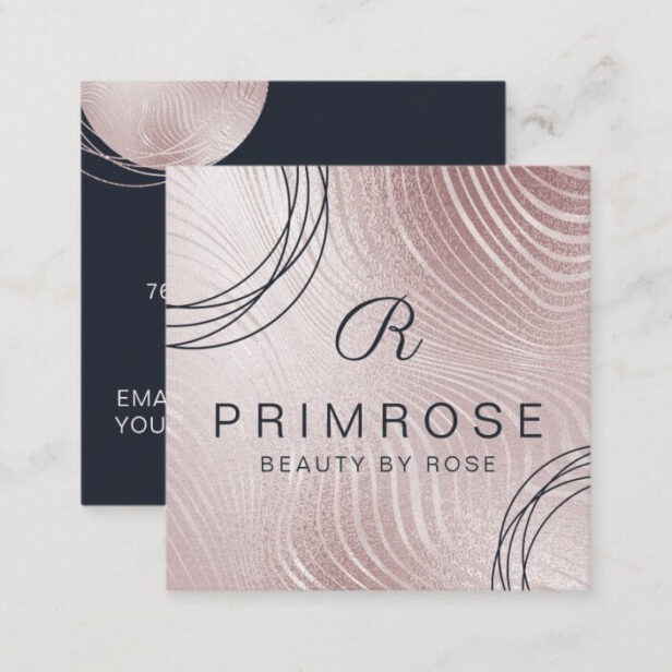 Elegant Abstract Glam Rose Gold Luxury Monogram Square Business Card