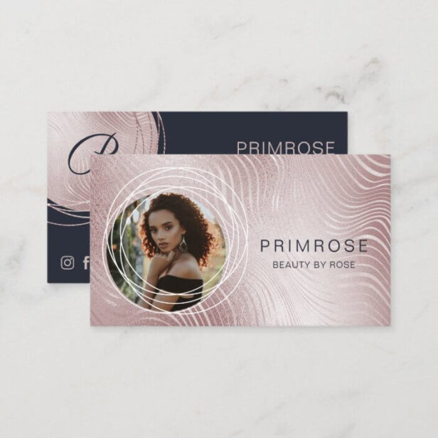 Elegant Abstract Glam Rose Gold Monogram Photo Business Card