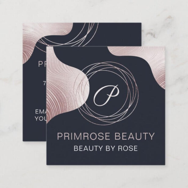 Elegant Glam Rose Gold Luxury Abstract Monogram Square Business Card