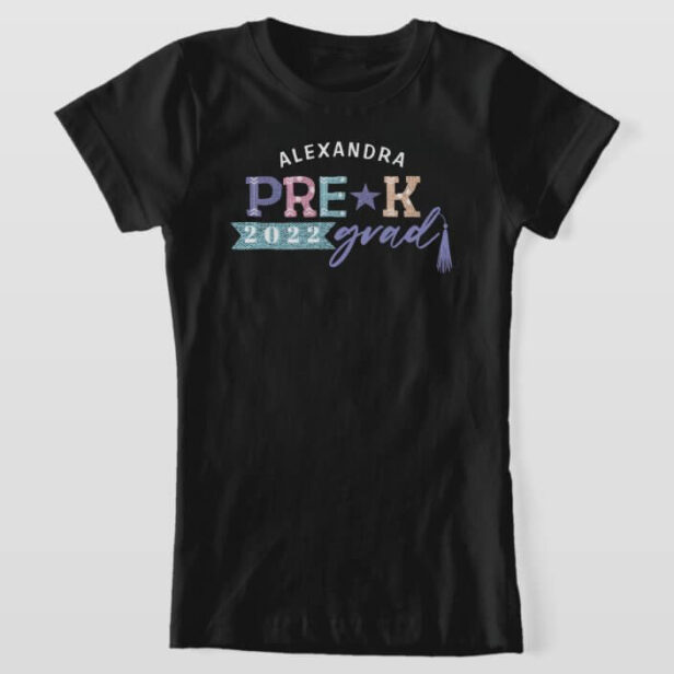 Fun Grad Colorful Personalized Pre-K Class of 2022 Black T-Shirt