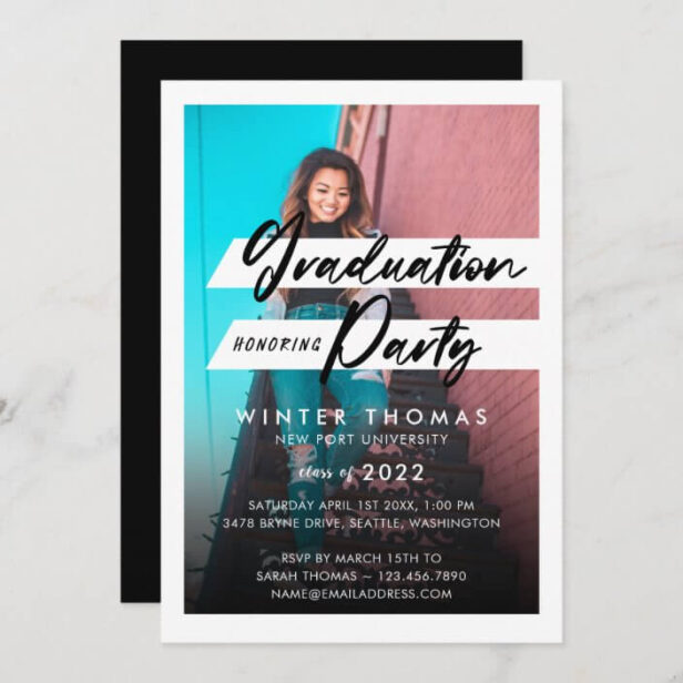 Modern Script Graduation Party Celebration Photo White Invitation