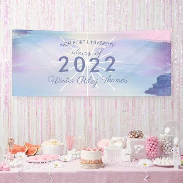 Starry Stylish Iridescent Pastel Graduation Party Banner