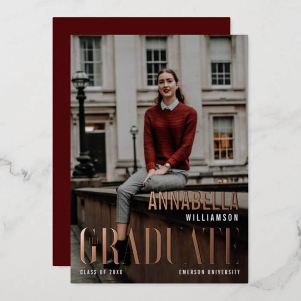 The Graduate Trendy Classy Grad Magazine Cover Rose Gold Foil Invitation