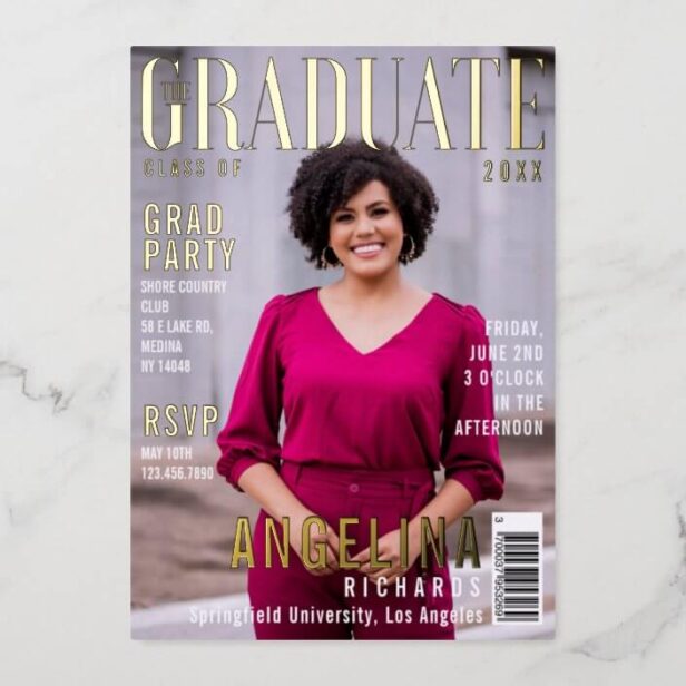 The Graduate Trendy Magazine Cover Grad Party Foil Invitation