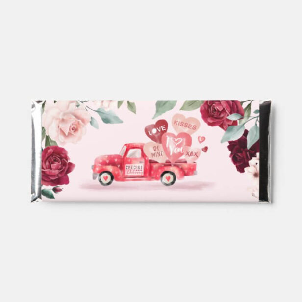 Valentine's Special Delivery Red Watercolor Truck Hershey Bar Favors