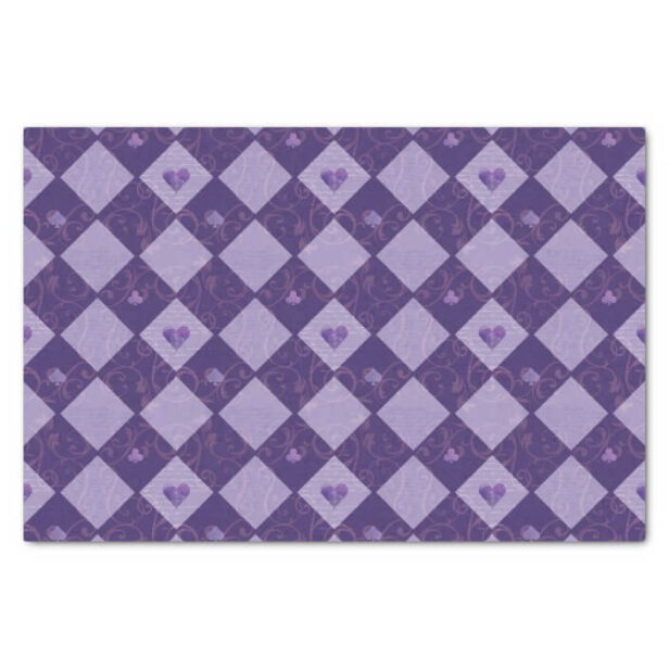 Vintage Violet Checkerboard & Playing Card Suits Tissue Paper