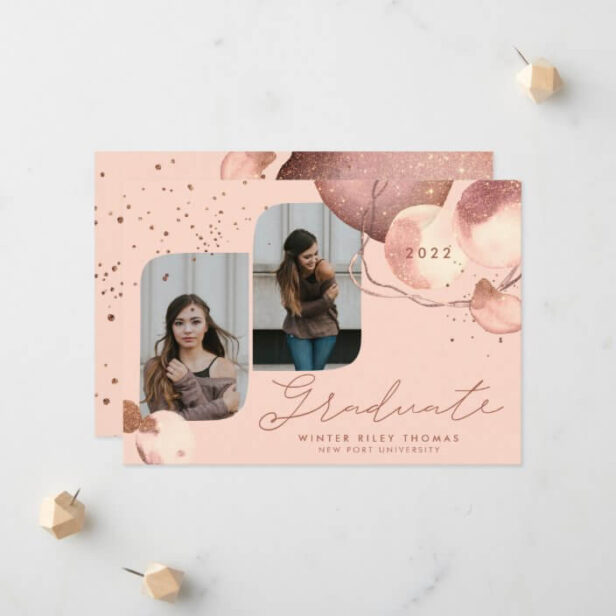 Abstract Glam Watercolor Rose Glitter Grad Photo Announcement