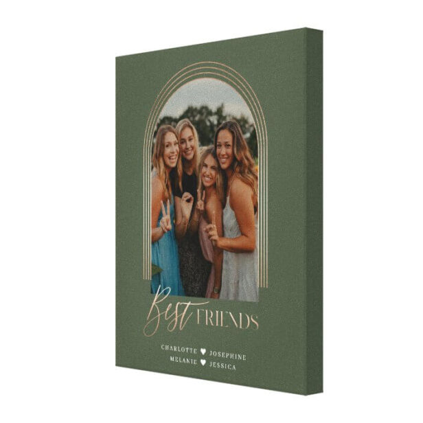 Best Friends BFF Elegant Arch Frame Photo Keepsake Green Canvas Print